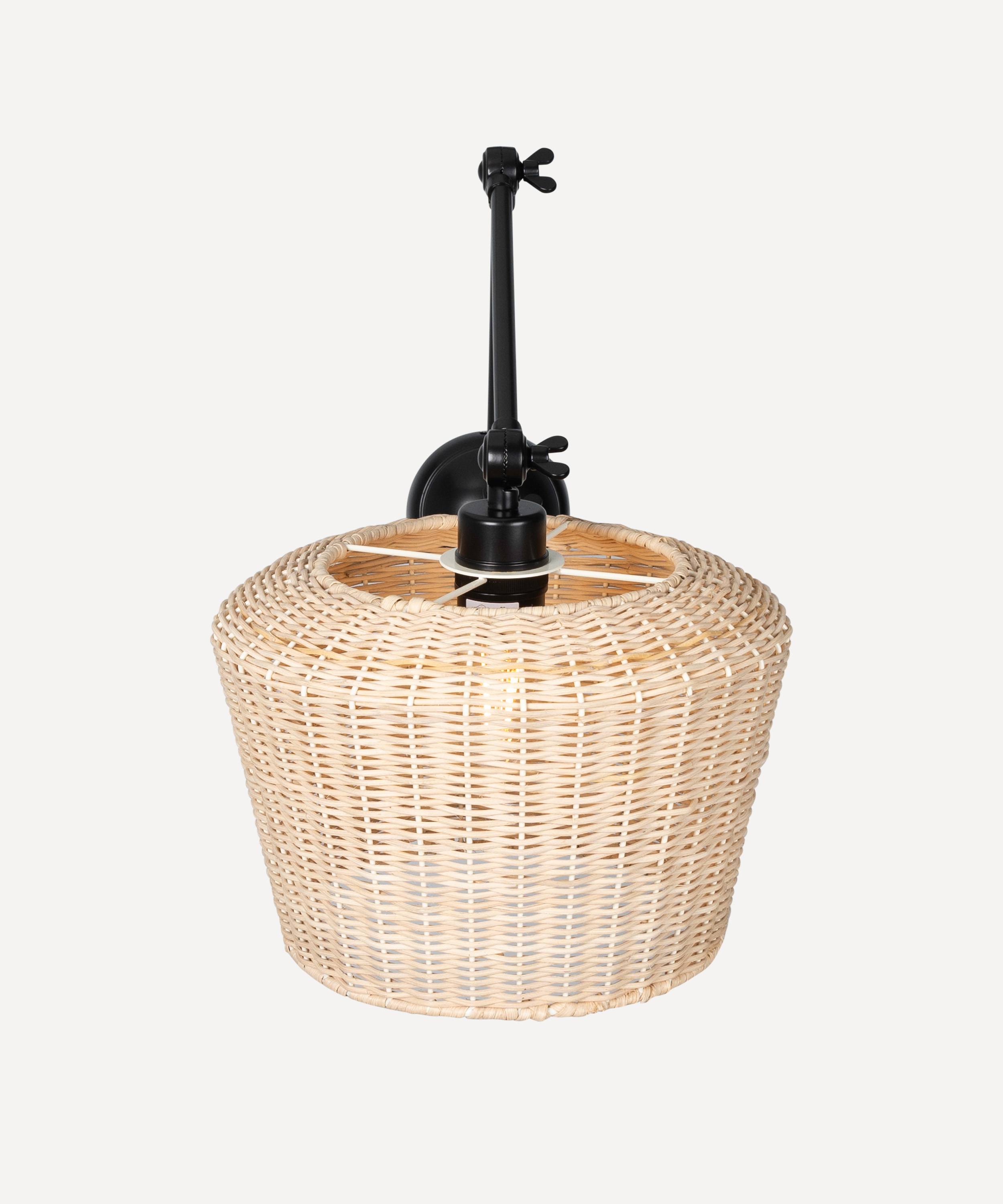 Manila Adjustable Arm Wall Light with Large Rattan Shade - Glassette