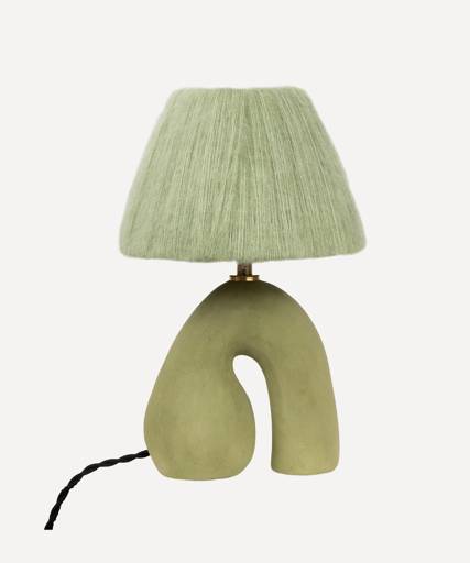 Matte Cactus Green 'Opposee' Table Lamp + Matching Green Wool Lampshade - Glassette