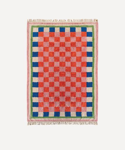 Lizzie Pink & Red Chequered Recycled Cotton Extra Large Rug - Glassette