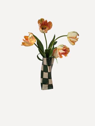 Green Check Twist Vase - Glassette
