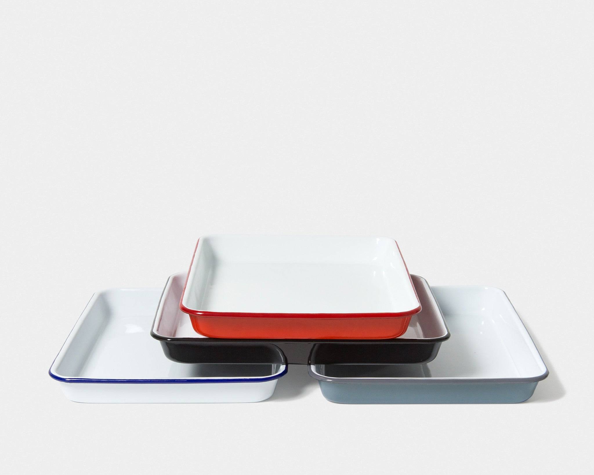 Falcon Enamelware Small Tray - White with Blue Rim - One Size - Unisex