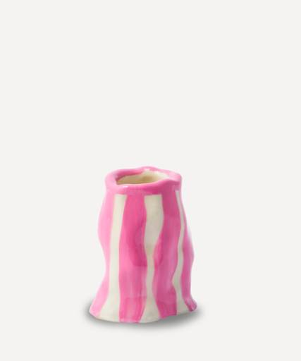 Pink and White Candy Stripe Candle Holder - Glassette