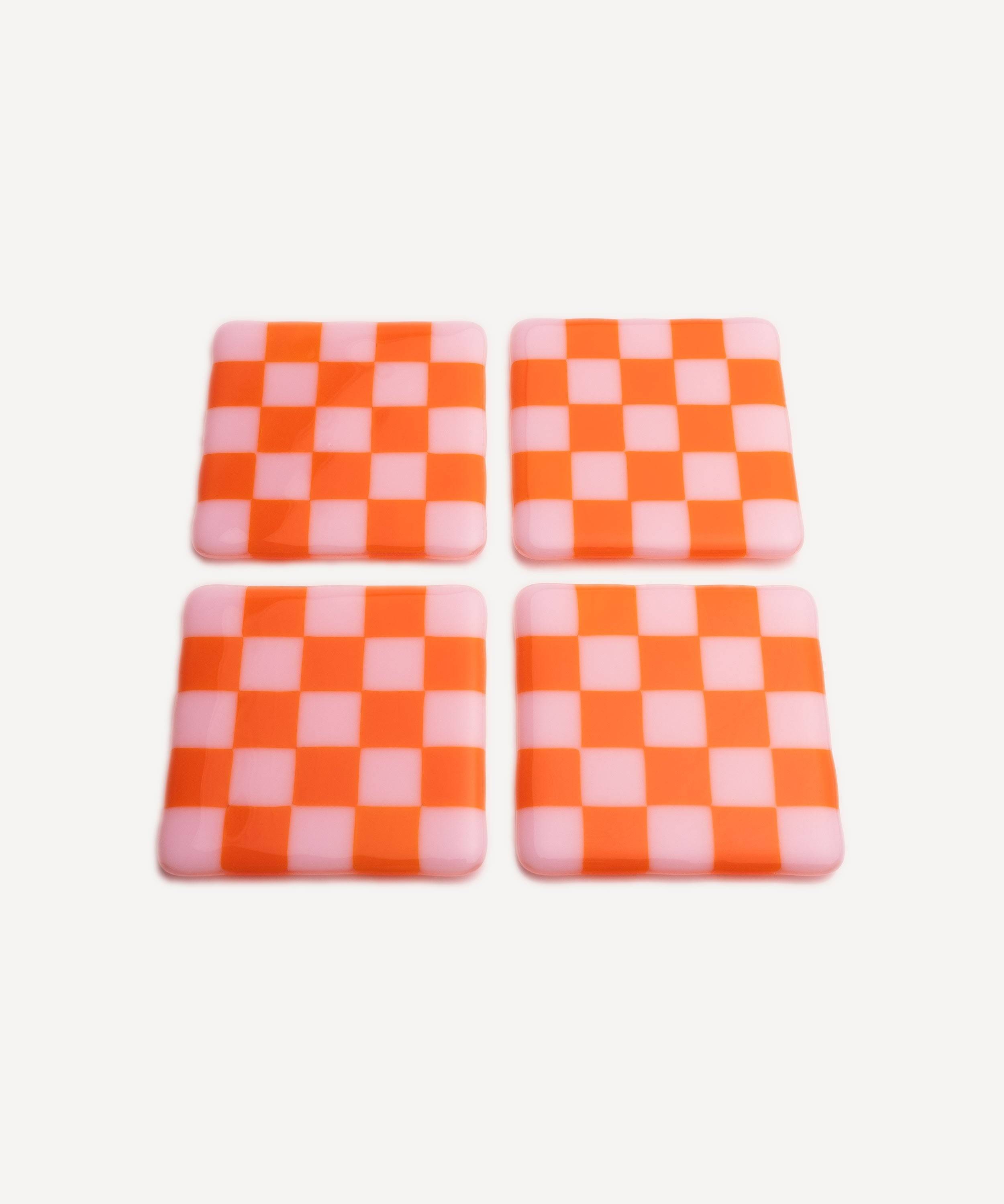 Bullseye Petal Pink Tangerine Orange Checkered Coaster Glassette