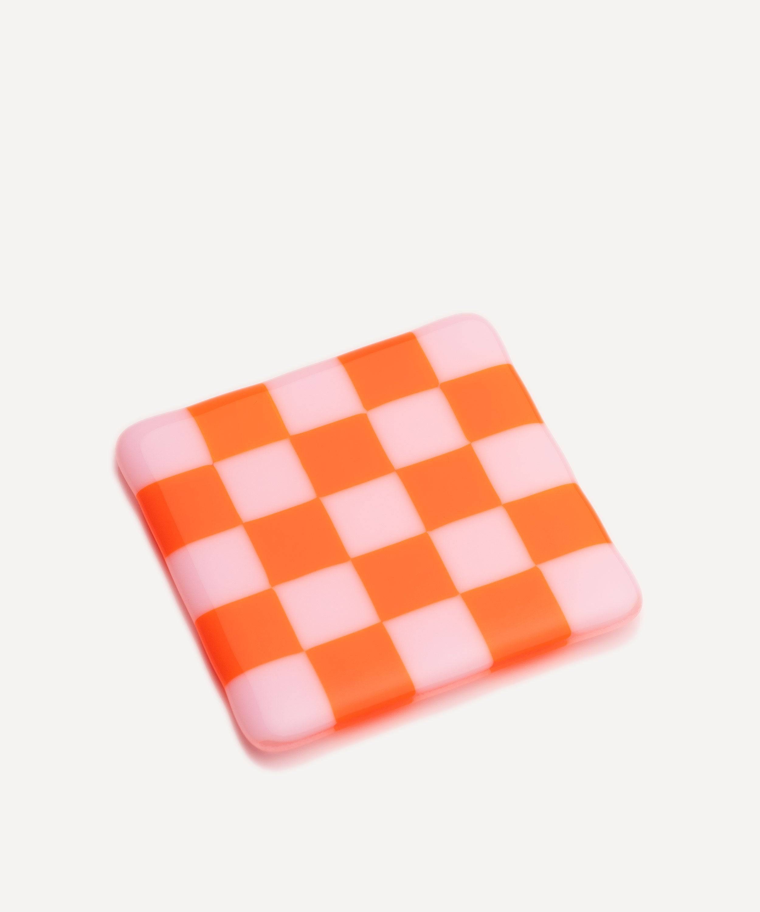 Bullseye Petal Pink Tangerine Orange Checkered Coaster Glassette